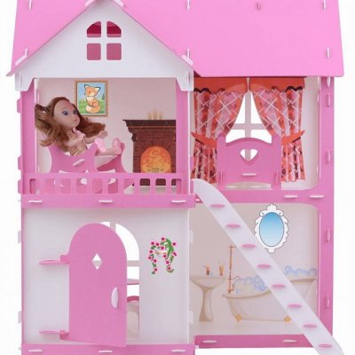 Домик для кукол "Коттедж Светлана" с мебелью (бело-розовый)(250кр)
