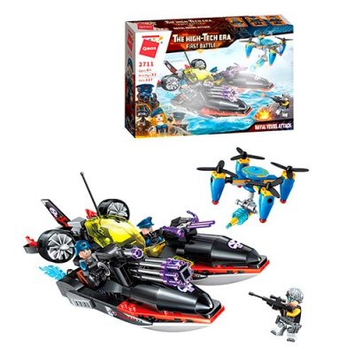 Конструктор The High-Tech era First Battle военная лодка с фигурками и аксесс., 317дет  (2711)