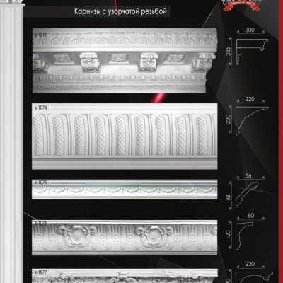 Карнизы с узорчатой резьбой (гипс)