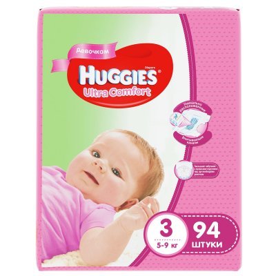 Подгузники Huggies Ultra Comfort для девочек 3 (5-9 кг) 94 шт