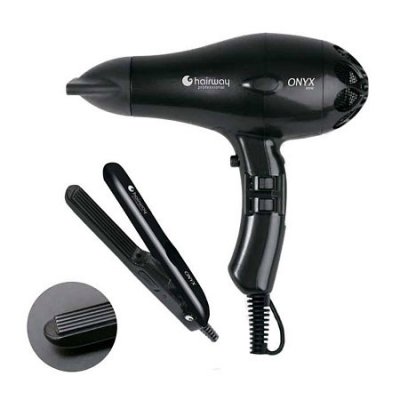 Фен HAIRWAY Onyx Ion Ceramic черный 2000Вт+щипцы-гофре