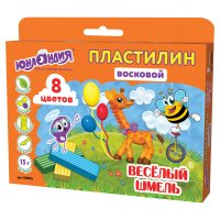 Пластилин восковой ЮНЛАНДИЯ "ВЕСЕЛЫЙ ШМЕЛЬ", 8 цветов, 120 г, СО СТЕКОМ, европодвес.