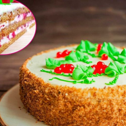 ТОРТ МЕДОВЫЙ С БРУСНИКОЙ (1 КГ)