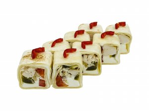 Острый ролл с тортильей и курицей