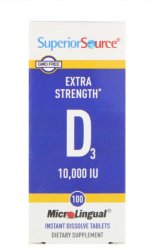 Витамин D3 Extra Strength, 10 000 МЕ, 100 быстрорастворимых таблеток MicroLingual