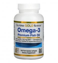 California Gold Nutrition омега-3, рыбий жир премиального качества, 100 капсул из рыбьего желатина