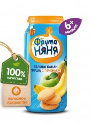 Фруктовое пюре "Фрутоняня" яблоко,банан, груша с печеньем 250гр