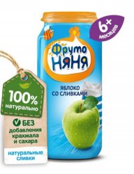 Фруктовое пюре "Фрутоняня" яблоко со сливками 250гр.