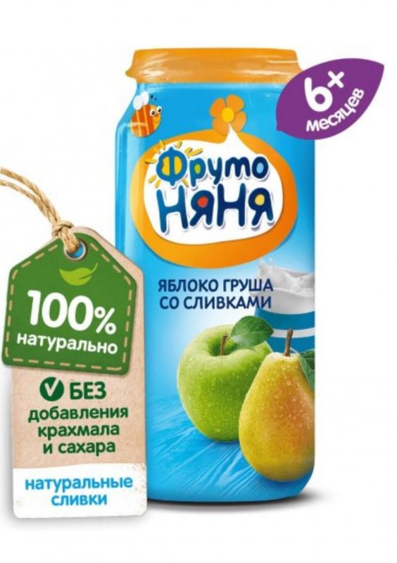 Фруктовое пюре "Фрутоняня" яблоко и груша со сливками 250гр