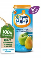 Фруктовое пюре "Фрутоняня" яблоко и груша со сливками 250гр