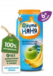 Фруктовое пюре "Фрутоняня" яблоко, банан со сливками 250гр