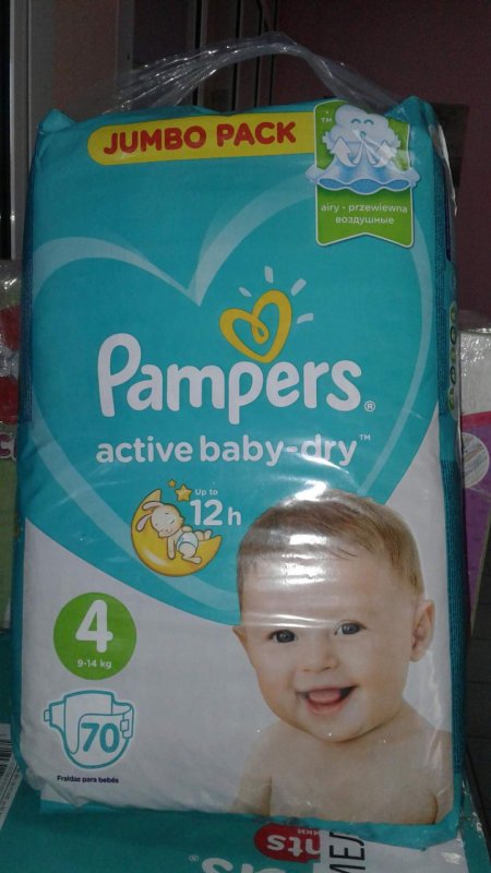 Подгузники  PAMPERS NEW AKTIVE BABY-DRY (4) 9-14 кг. 70 штук