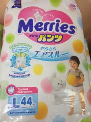 Подгузники Merries 9-14кг.L 76 штуки