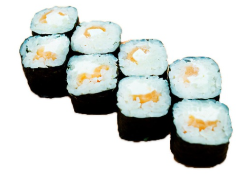 ролл с копченым лососем и сыром филадельфия