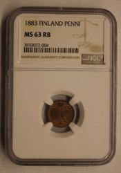 1 пенни 1883. Слаб NGS MS63RB! Русская Финляндия