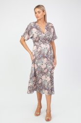 Платье на запахе с расклешенной юбкой с принтом Пионы