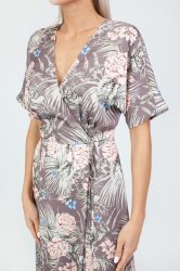 Платье на запахе с расклешенной юбкой с принтом Пионы