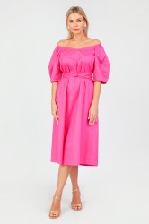 Платье силуэта трапеция длины миди с объемными рукавами