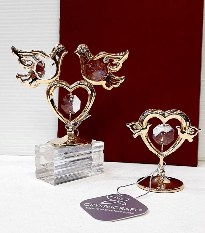 Фигурка  с кристаллами , Сердце с двумя голубками