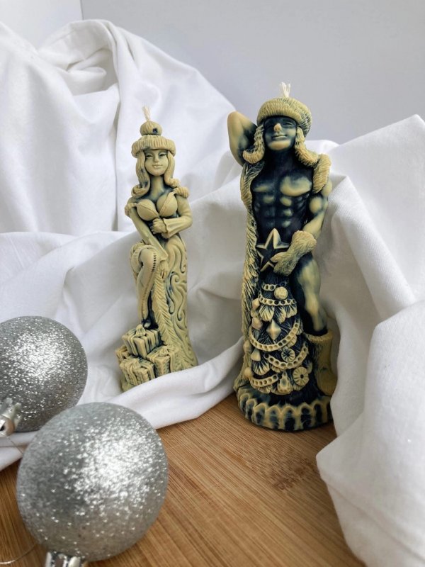 Новогодние свечи "Секси дед Мороз и Снегурочка" из пчелиного воска