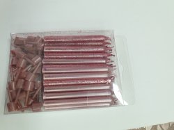 Свечи для торта 24 шт. с держателями  розовые с блестками