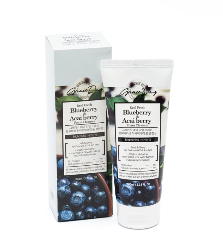 Пенка для умывания с экстрактами черники и ягод асаи Real Fresh Blueberry & Acai Berry Foam Cleanser, Grace Day