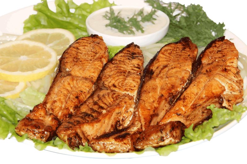 Рыба жареная (лосось)