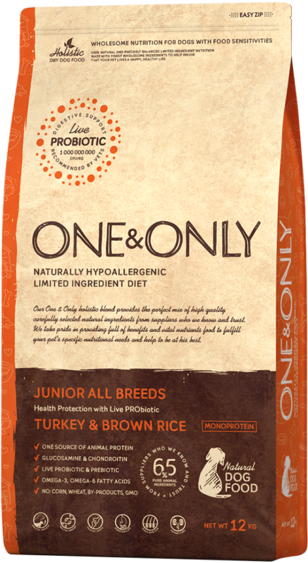 Корм Уан энд Онли для собак юниор индейка рис 1кг