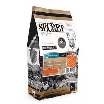 Корм для собак Секрет премиум 2 кг лосось и рис