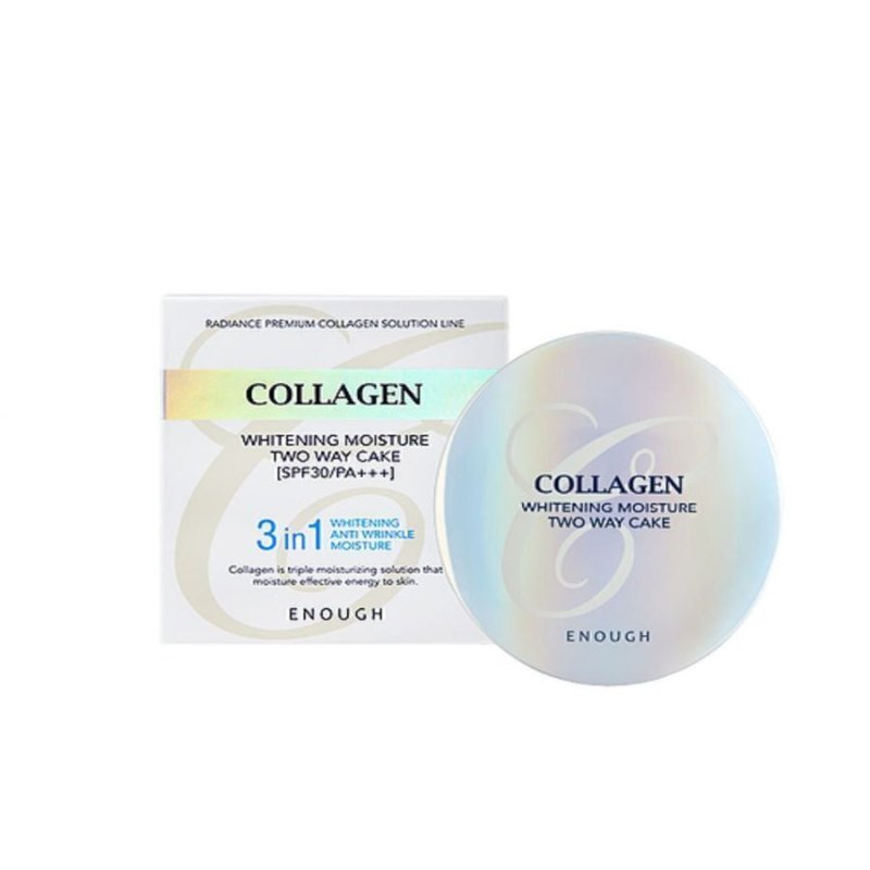 ENOUGH Осветляющая пудра 3 в 1 Collagen Whitening Moisture Two Way Cake, +запаска