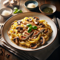 Фетучини с курицей и грибами