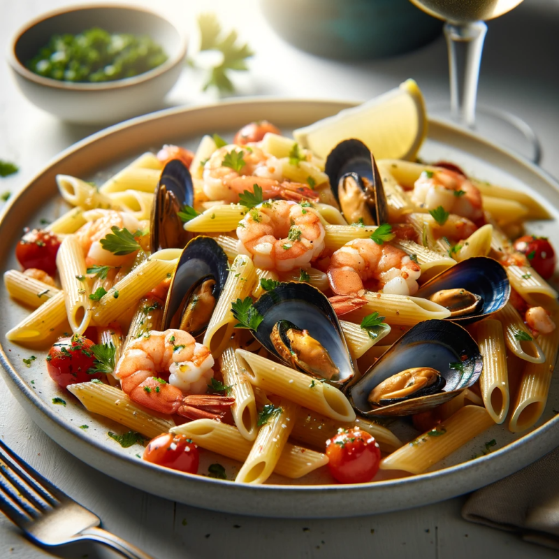 Пенне с морепродуктами