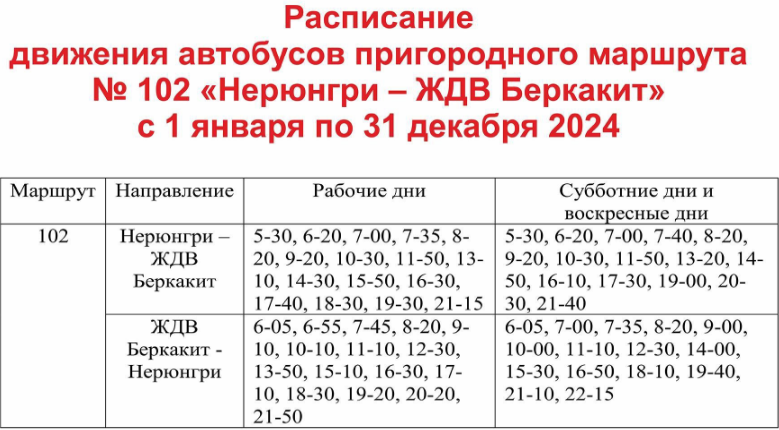 Маршрут №102 Нерюнгри-ЖДВ-Беркакит